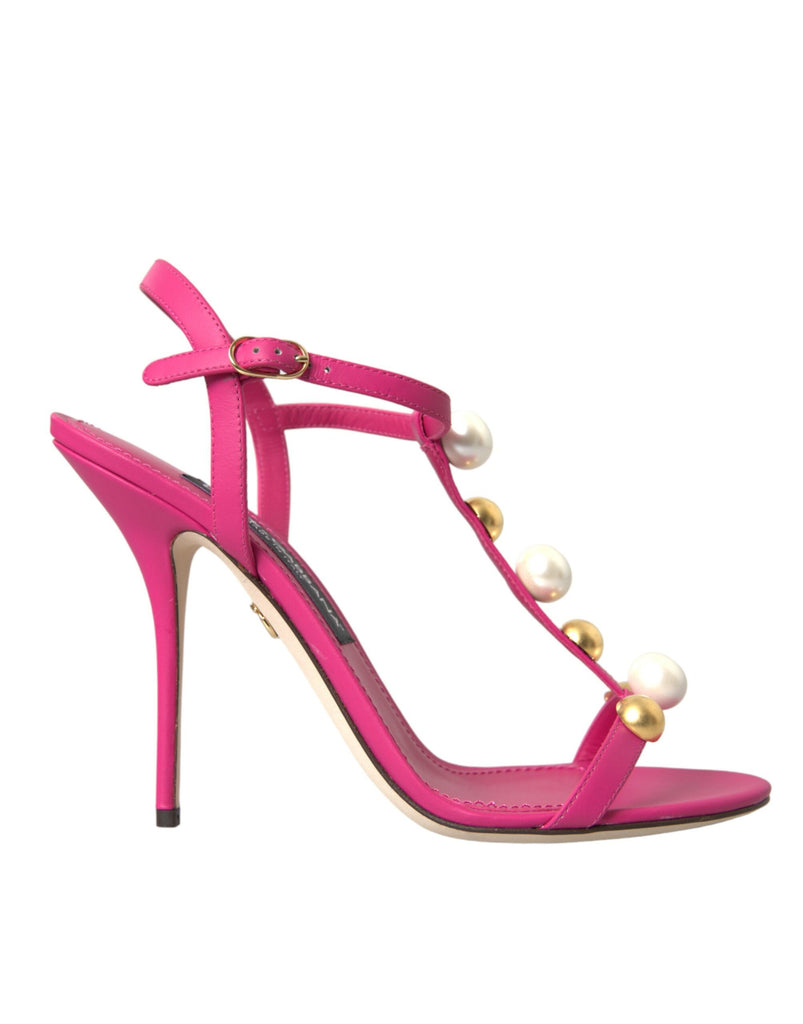 Dolce & Gabbana Pink Embellished Leather Sandals Heels Shoes Dolce & Gabbana