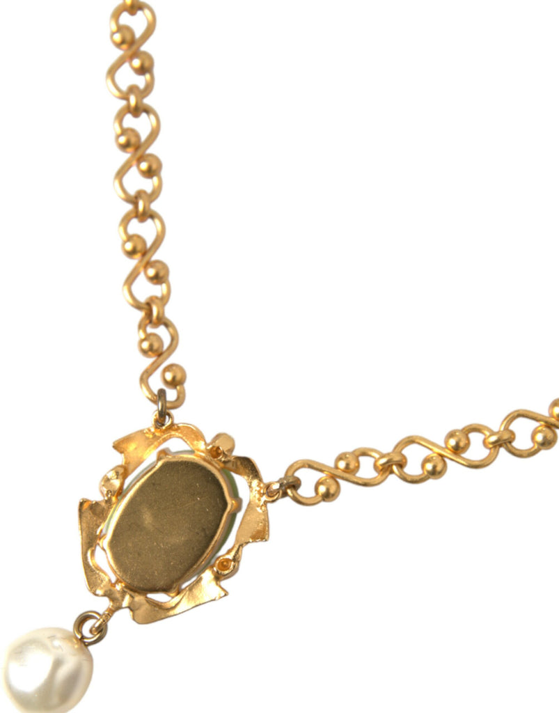 Dolce & Gabbana Gold Brass Chain Pearl Pendant Charm Necklace Dolce & Gabbana
