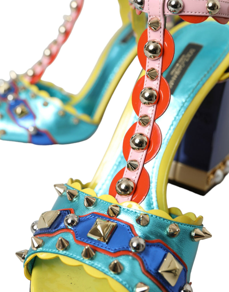 Dolce & Gabbana Multicolor Studded Leather Sandals Shoes Dolce & Gabbana