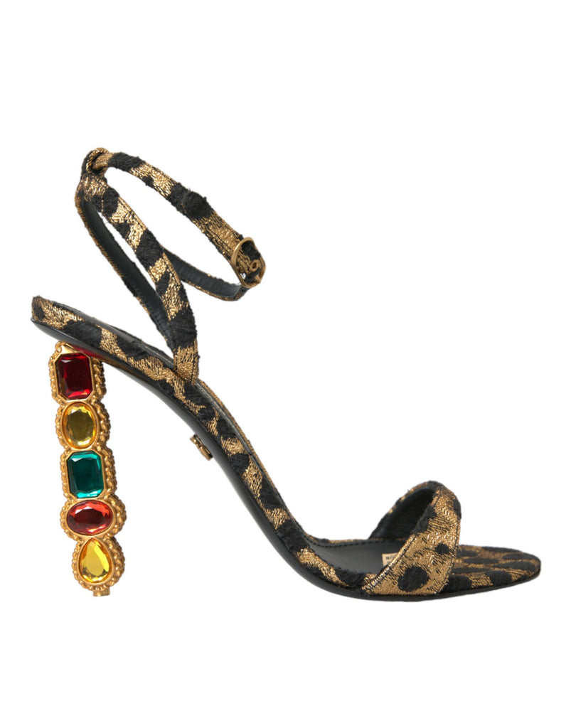 Dolce & Gabbana Gold Leopard Crystals Heels Sandals Shoes Dolce & Gabbana