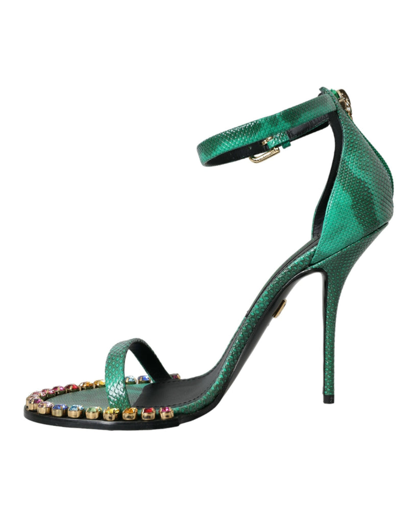 Dolce & Gabbana Green Exotic Leather Crystal Sandals Shoes Dolce & Gabbana
