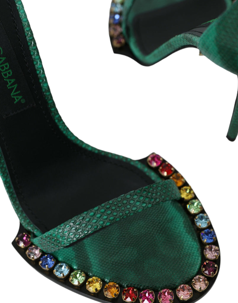Dolce & Gabbana Green Exotic Leather Crystal Sandals Shoes Dolce & Gabbana