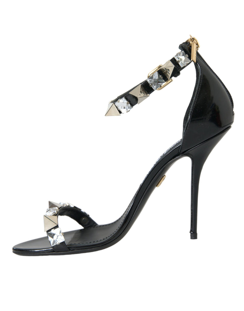 Dolce & Gabbana Black Crystals Sandals Ankle Strap Shoes Dolce & Gabbana