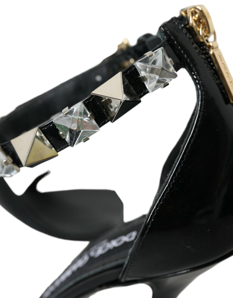 Dolce & Gabbana Black Crystals Sandals Ankle Strap Shoes Dolce & Gabbana