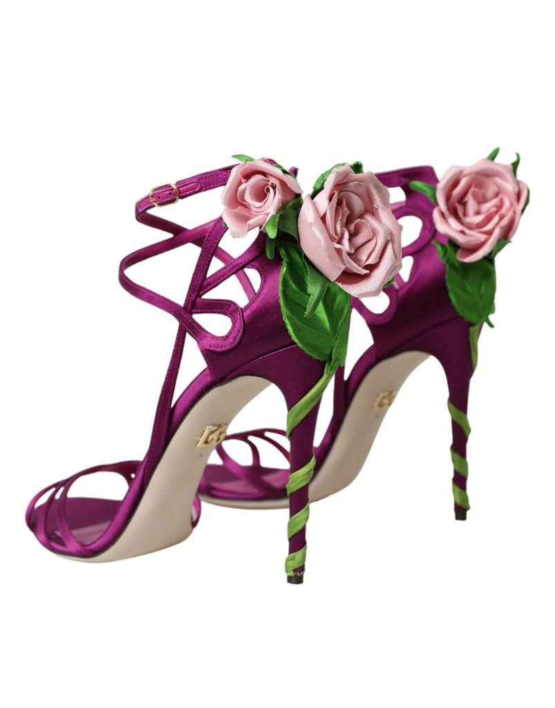 Dolce & Gabbana Purple Flower Satin Heels Sandals Shoes Dolce & Gabbana