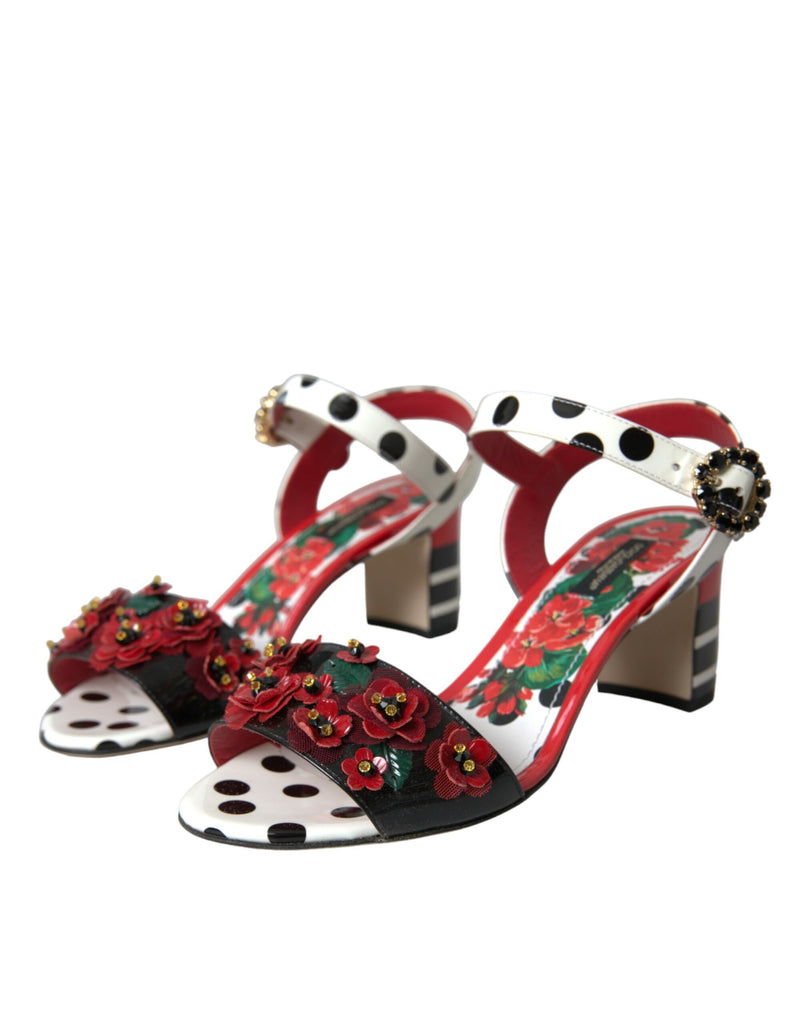 Dolce & Gabbana Multicolor Floral Crystal Leather Sandals Shoes Dolce & Gabbana