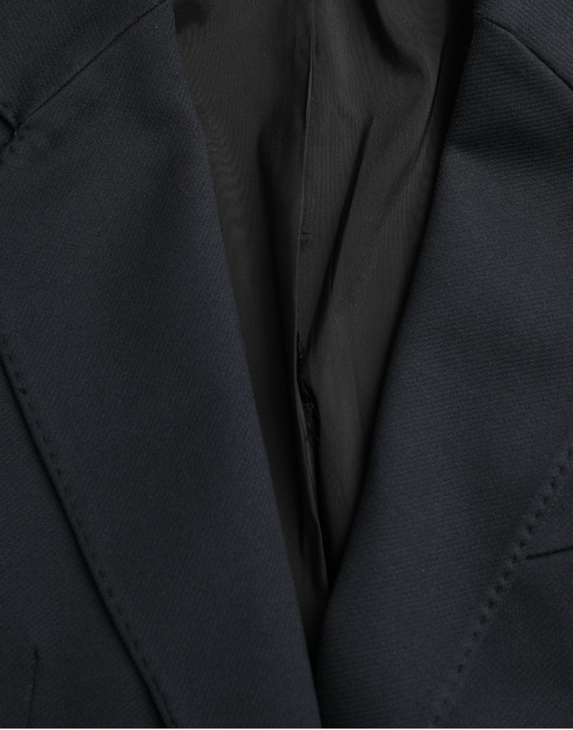 Dolce & Gabbana Dark Blue Cotton Single Breasted Coat Blazer Dolce & Gabbana