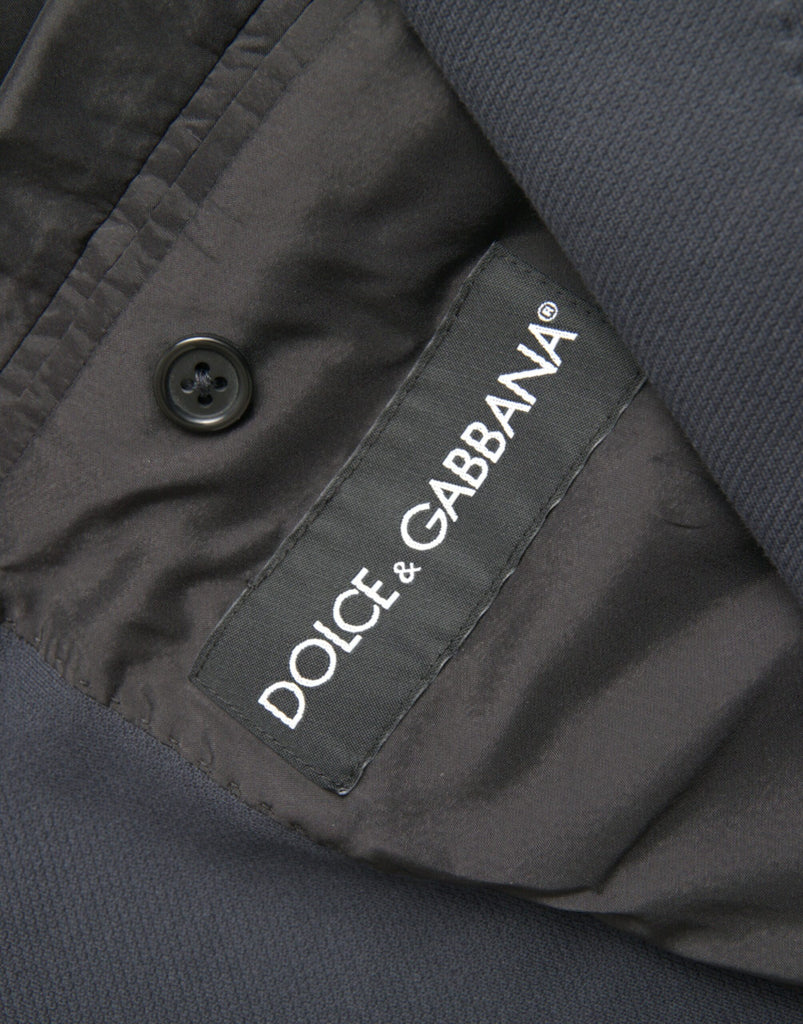 Dolce & Gabbana Dark Blue Cotton Single Breasted Coat Blazer Dolce & Gabbana