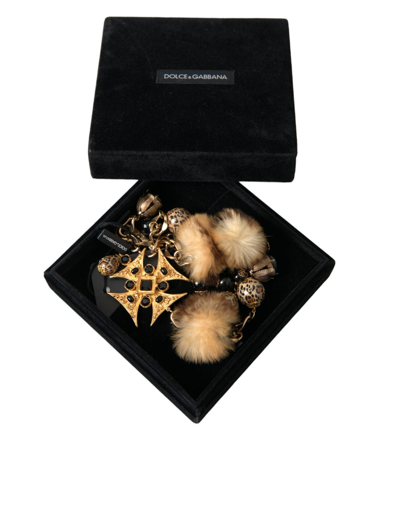 Dolce & Gabbana Gold Black Crystals Lapin Fur Filigree Chocker Necklace Dolce & Gabbana