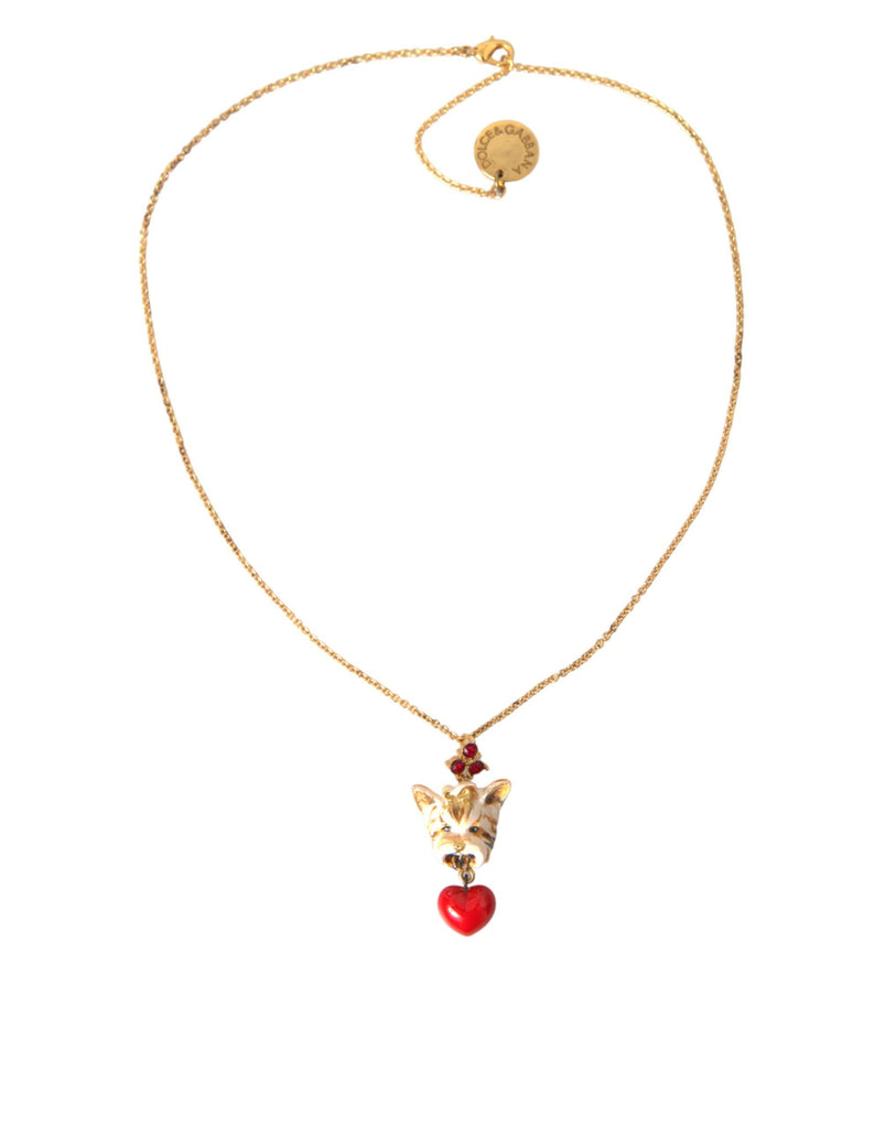 Dolce & Gabbana Gold Brass Chain Dog Heart Pendant Charm Necklace Dolce & Gabbana