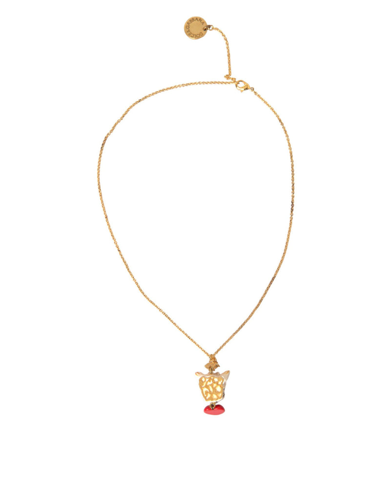 Dolce & Gabbana Gold Brass Chain Dog Heart Pendant Charm Necklace Dolce & Gabbana