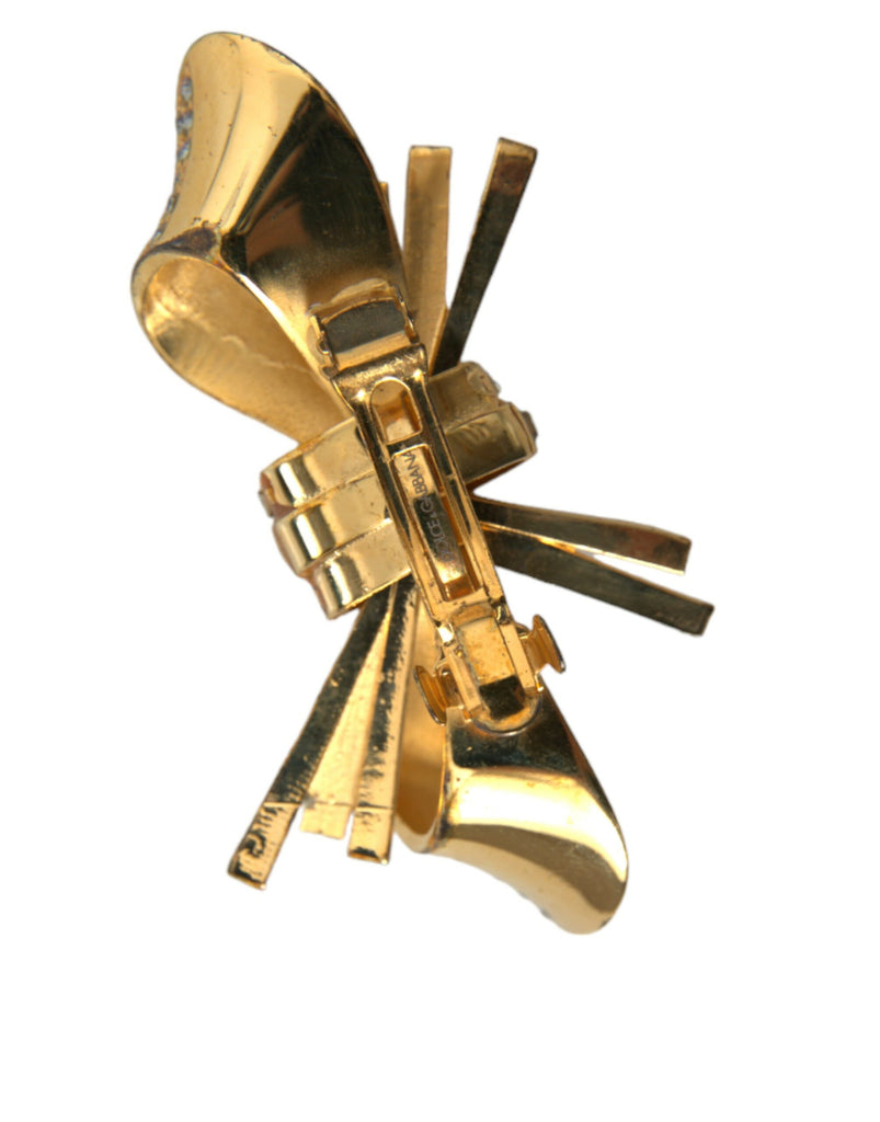 Dolce & Gabbana Gold Tone Brass Bow Crystal Women Hair Clip Dolce & Gabbana