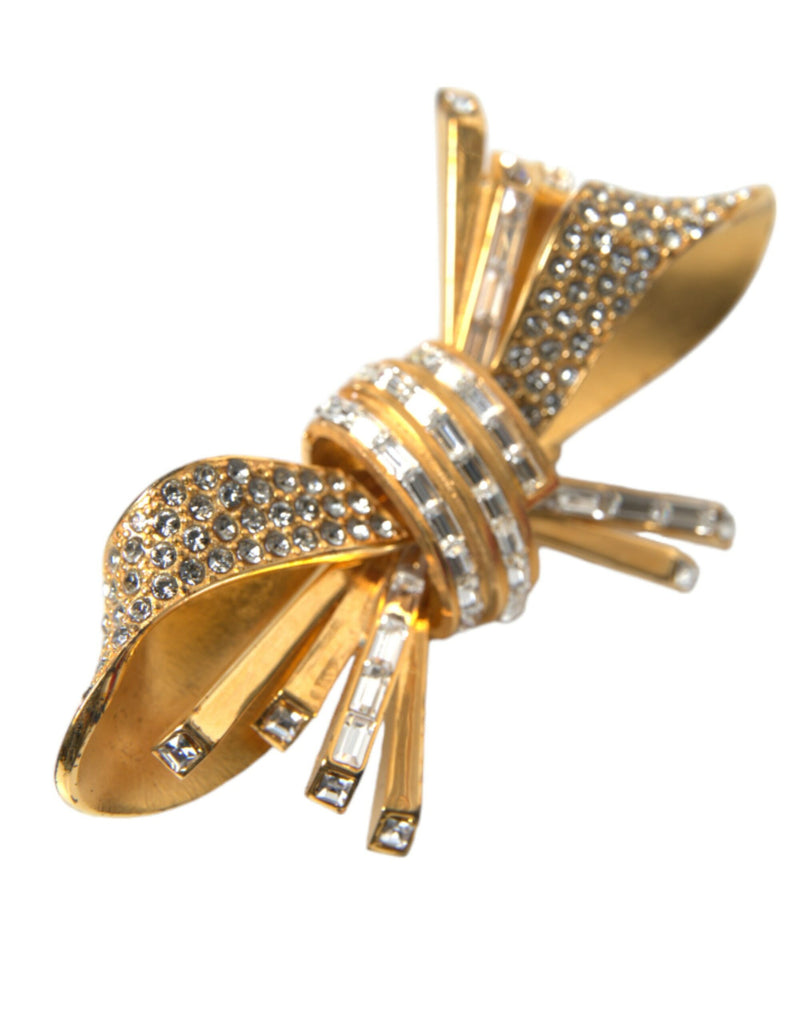 Dolce & Gabbana Gold Tone Brass Bow Crystal Women Hair Clip Dolce & Gabbana