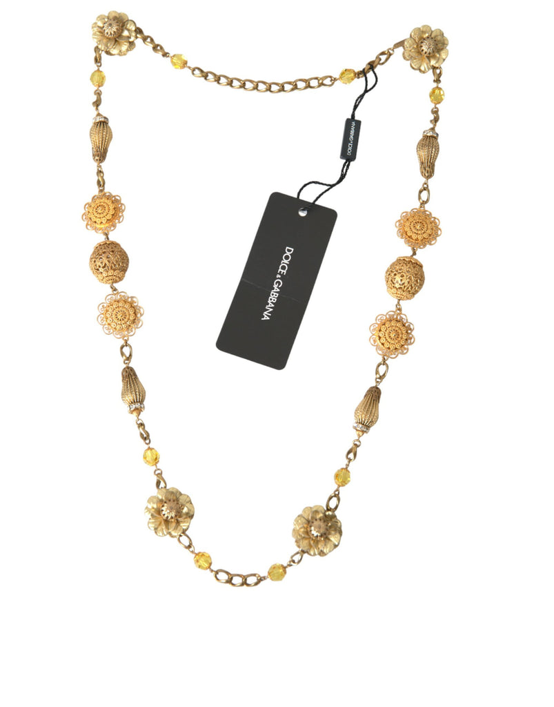 Dolce & Gabbana Crystal Flower Filigree Gold Brass Statement Necklace Dolce & Gabbana