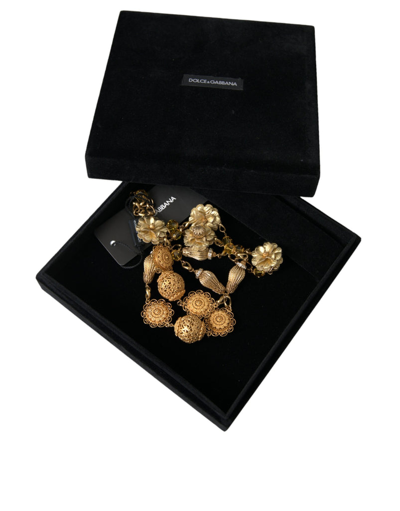 Dolce & Gabbana Crystal Flower Filigree Gold Brass Statement Necklace Dolce & Gabbana