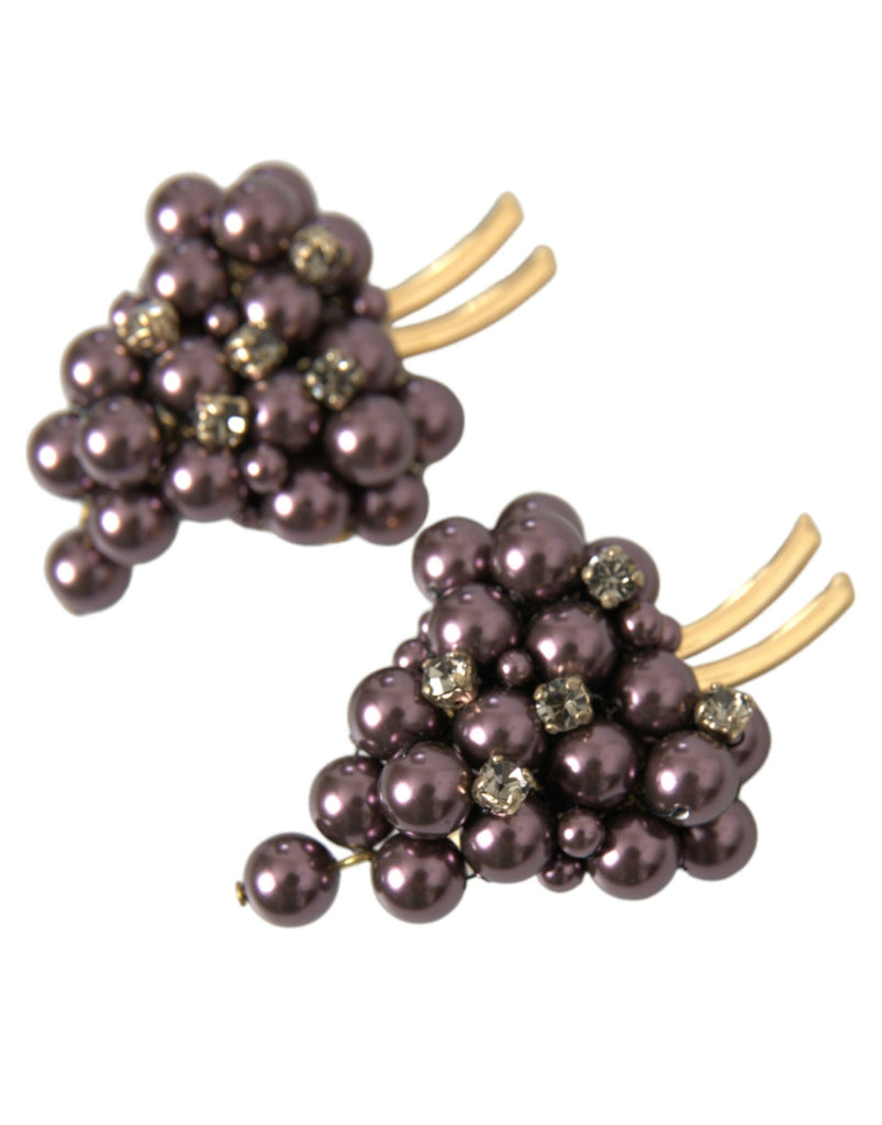 Dolce & Gabbana Purple Grape Pearl Sicily Gold Brass Floral Clip On Earrings Dolce & Gabbana