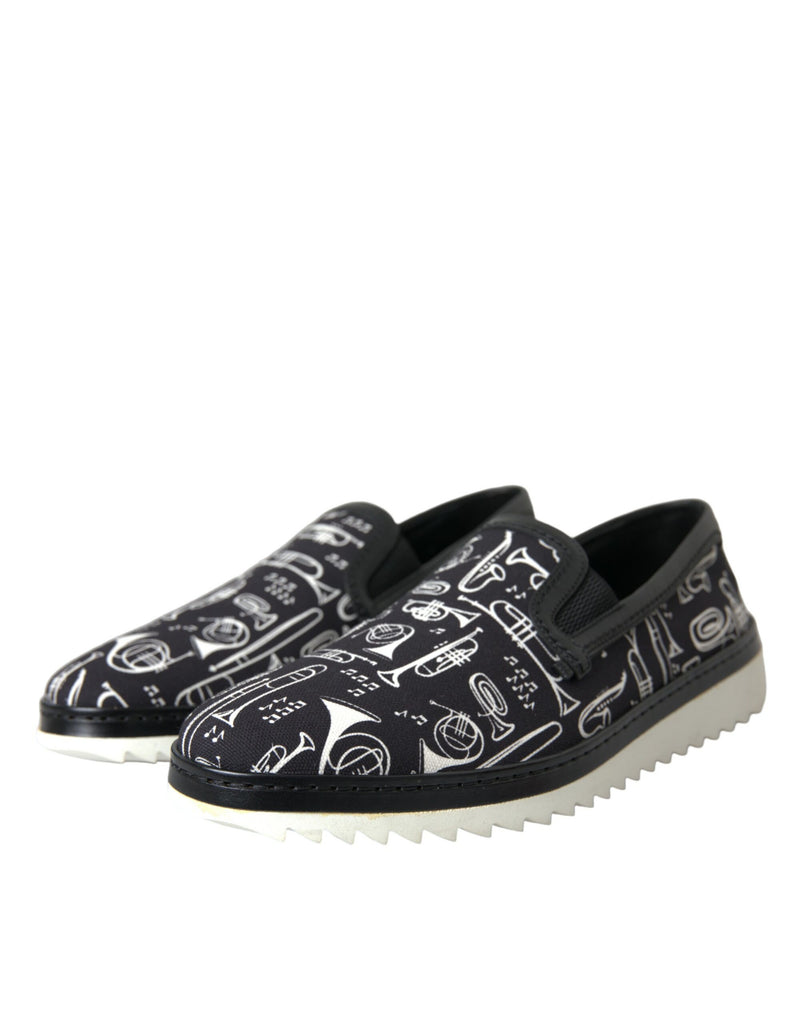 Dolce & Gabbana Black Instrument Print Slip On Loafers Shoes Dolce & Gabbana