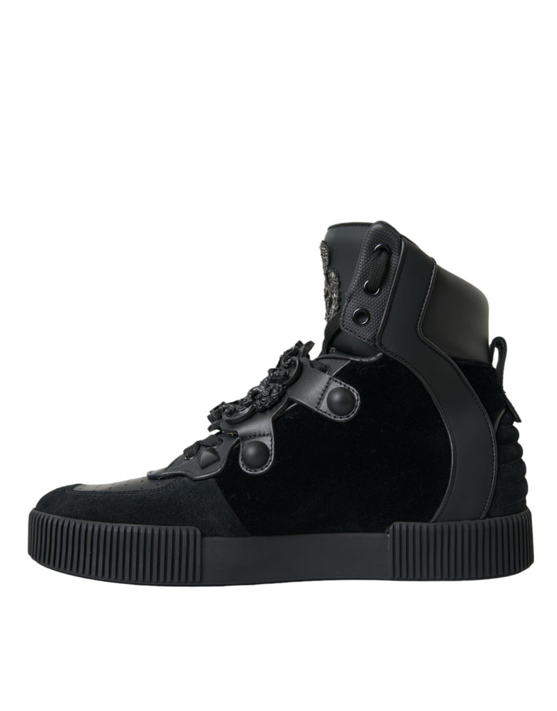 Dolce & Gabbana Black Logo Leather Miami High Top Sneakers Shoes Dolce & Gabbana