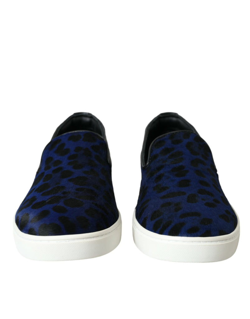 Dolce & Gabbana Blue Calfskin Hair Leopard Sneakers Shoes Dolce & Gabbana