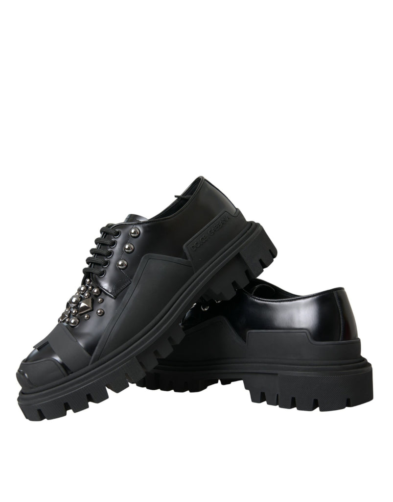 Dolce & Gabbana Black Leather Studded Trekking Sneakers Shoes Dolce & Gabbana