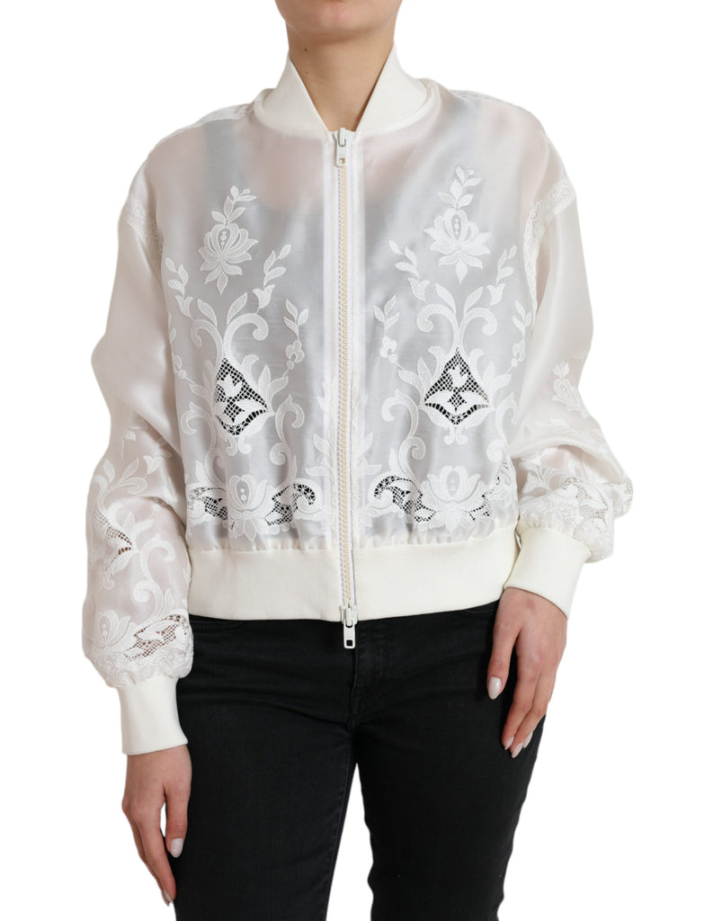 Dolce & Gabbana Elegant White Silk Bomber Jacket Dolce & Gabbana