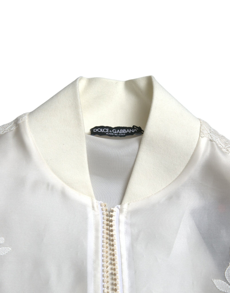 Dolce & Gabbana Elegant White Silk Bomber Jacket Dolce & Gabbana