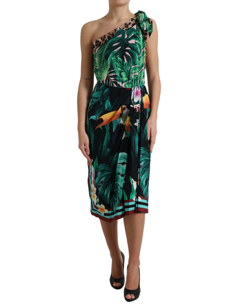 Dolce & Gabbana Tropical Jungle Print One-Shoulder Dress Dolce & Gabbana
