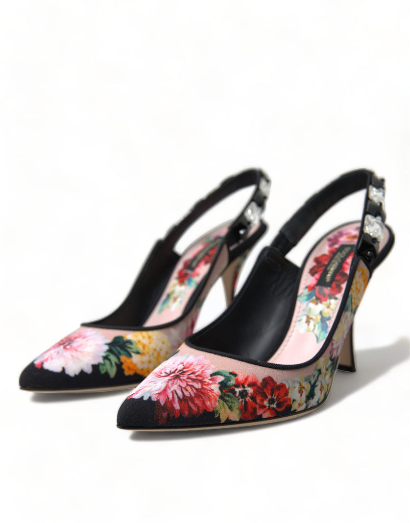 Dolce & Gabbana Floral Slingback Heels with Luxe Crystal Details Dolce & Gabbana
