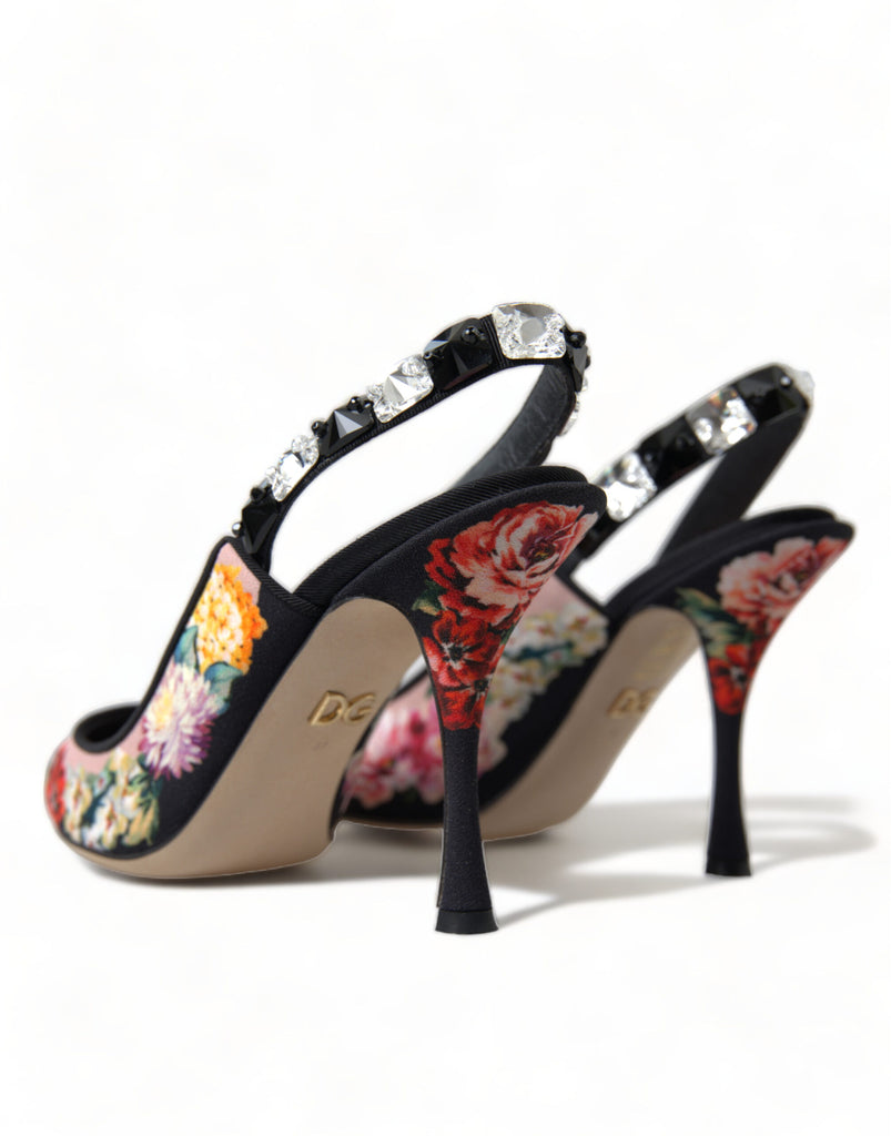 Dolce & Gabbana Floral Slingback Heels with Luxe Crystal Details Dolce & Gabbana