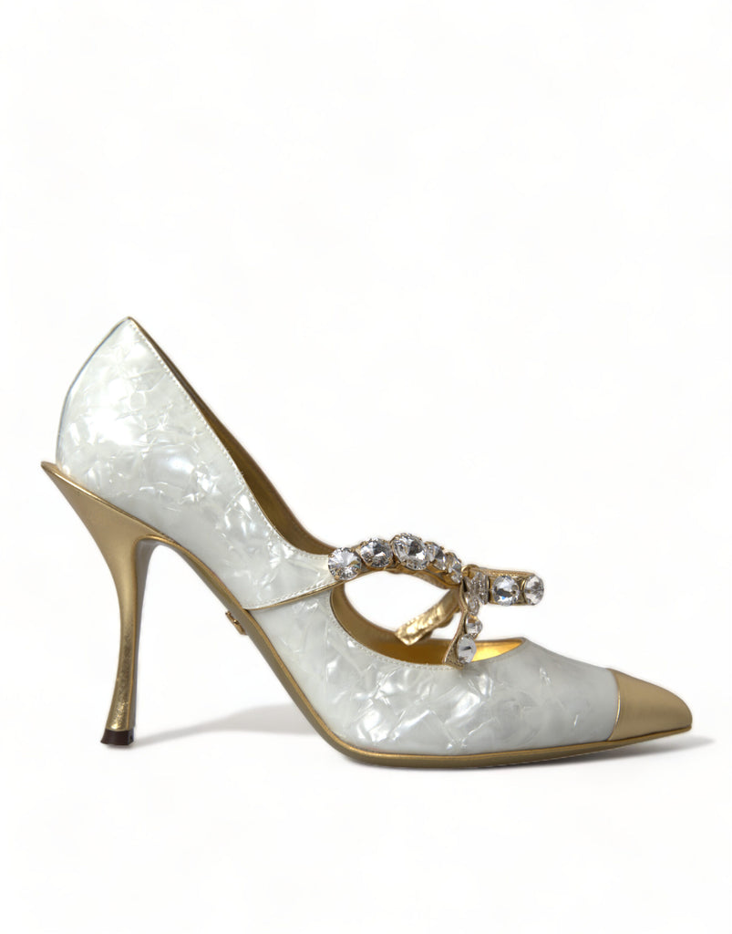 Dolce & Gabbana Elegant White Patent Crystal Bow Heels Dolce & Gabbana