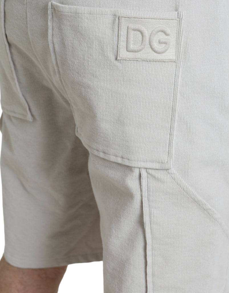 Dolce & Gabbana Beige Cotton Corduroy Logo Bermuda Shorts Dolce & Gabbana