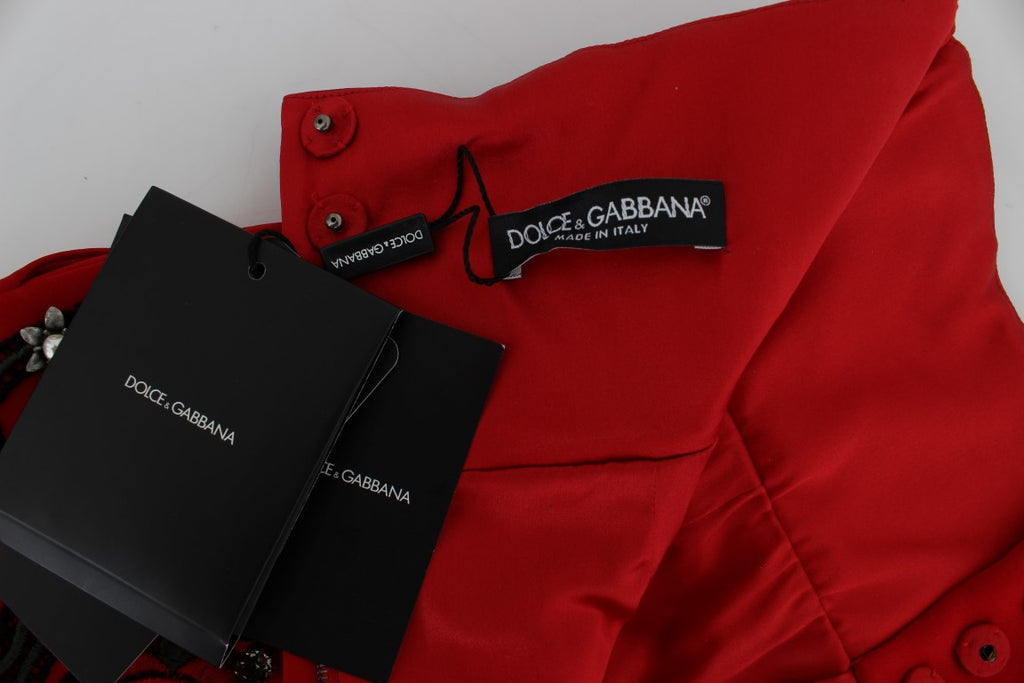 Dolce & Gabbana Red Silk Crystal-Embellished Mini Shorts Dolce & Gabbana