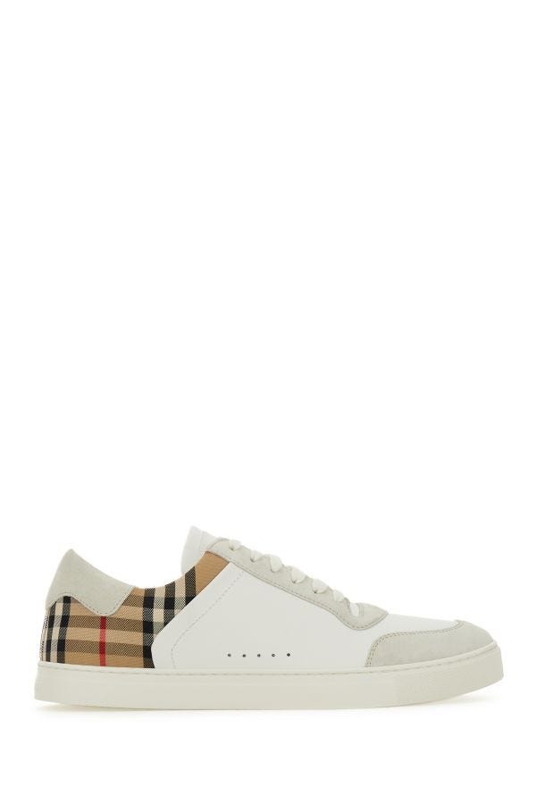 Burberry White Multicolor Calf Leather Sneakers Burberry
