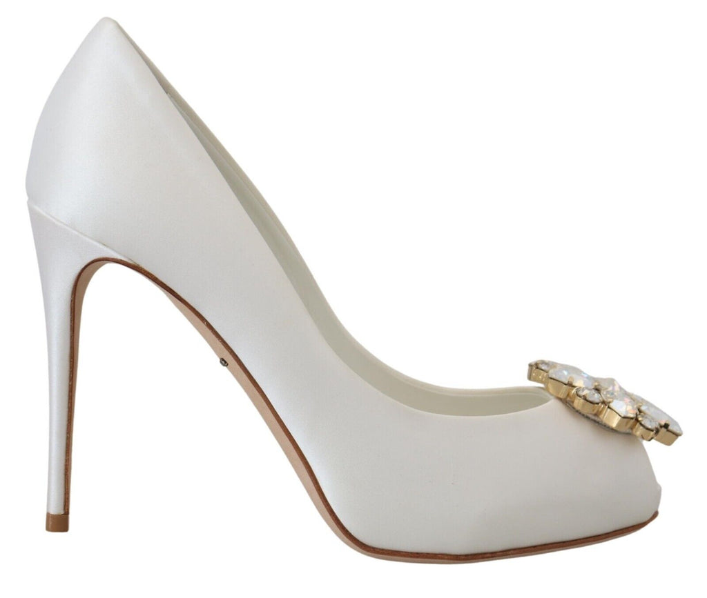 Dolce & Gabbana Crystal-Embellished White Peep Toe Heels Dolce & Gabbana
