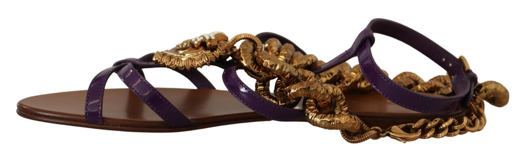 Dolce & Gabbana Purple Heart Chain Gladiator Flats Dolce & Gabbana