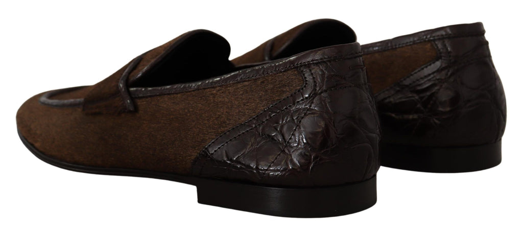 Dolce & Gabbana Elegant Brown Caiman Leather Loafers Dolce & Gabbana