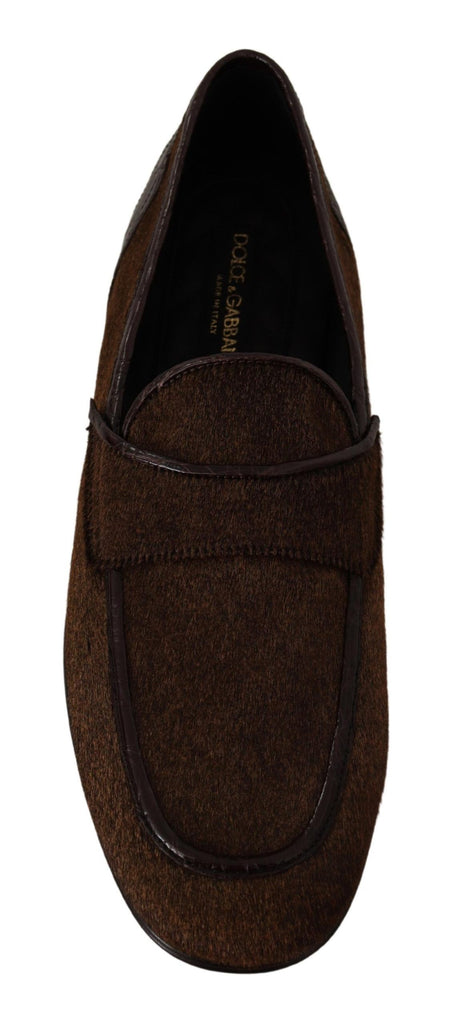 Dolce & Gabbana Elegant Brown Caiman Leather Loafers Dolce & Gabbana