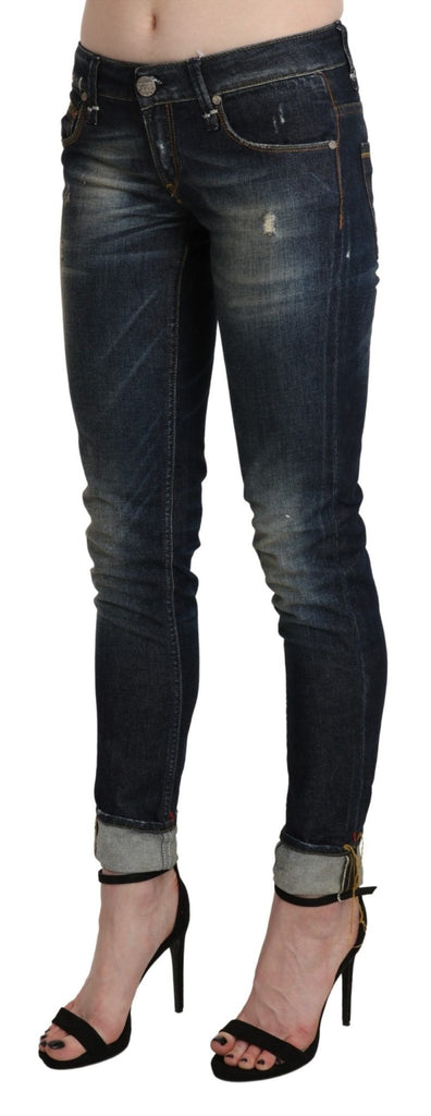 Acht Blue Washed Low Waist Skinny Cropped Denim Pant - Luxe & Glitz