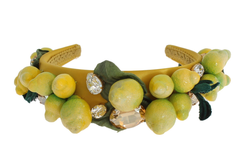 Dolce & Gabbana Exquisite Silk Crystal Lemon Headband Diadem Dolce & Gabbana