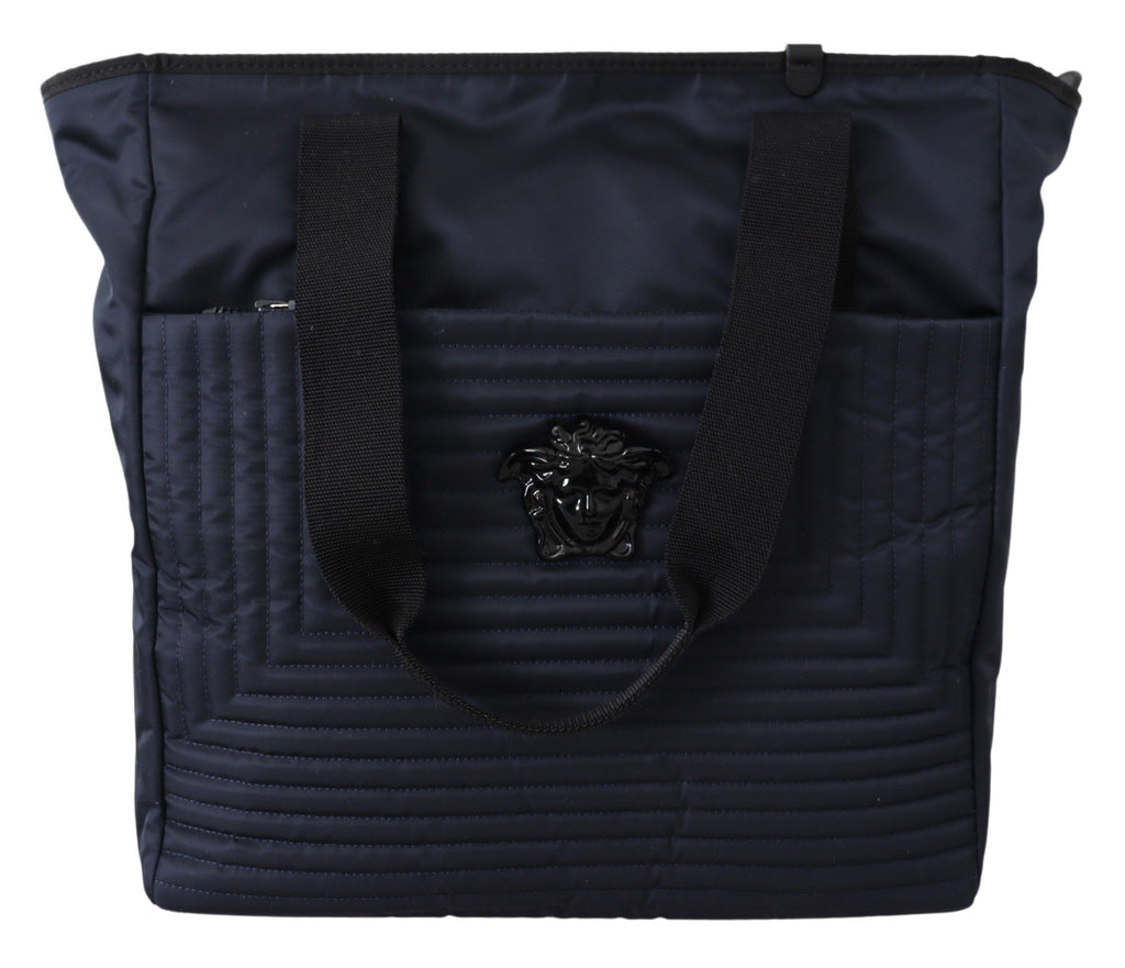 Versace Elegant Blue Nylon Tote Bag Versace