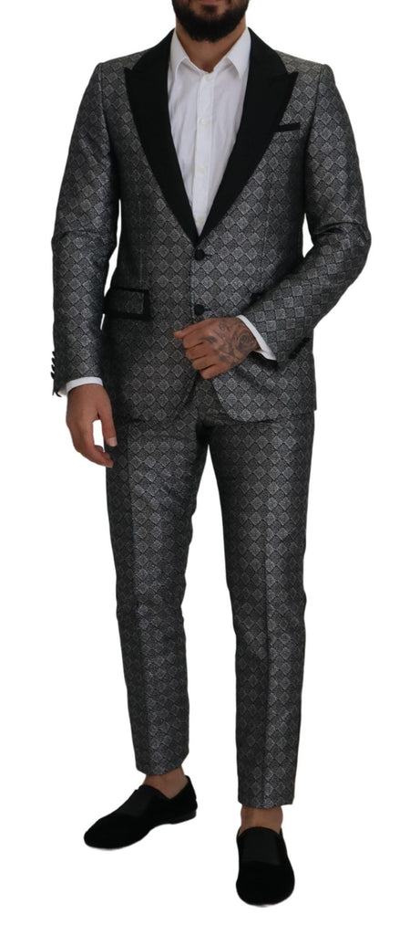 Dolce & Gabbana Elegant Silver Patterned Slim Fit Suit Dolce & Gabbana