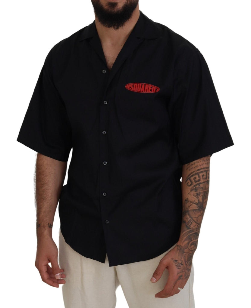 Dsquared² Black Cotton Collared Logo Print Short Sleeve Shirt Dsquared²