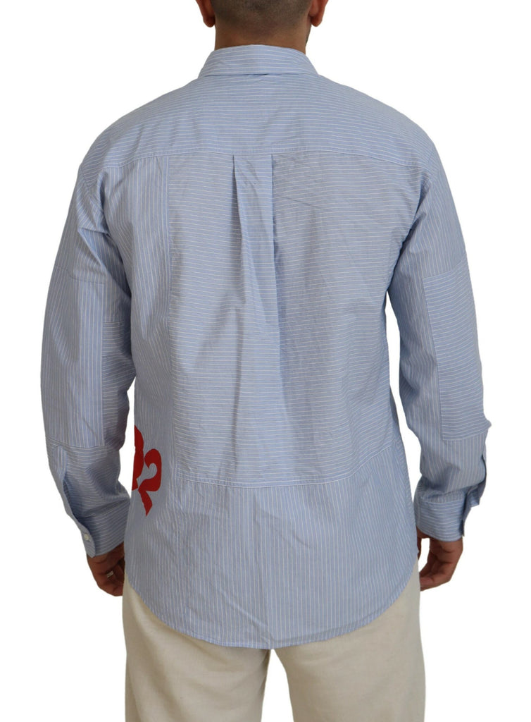 Dsquared² Blue Stripes Logo Print Long Sleeves Formal Shirt Dsquared²