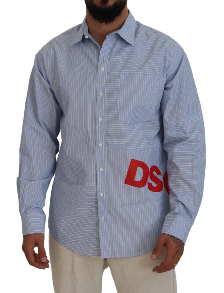Dsquared² Blue Stripes Logo Print Long Sleeves Formal Shirt Dsquared²