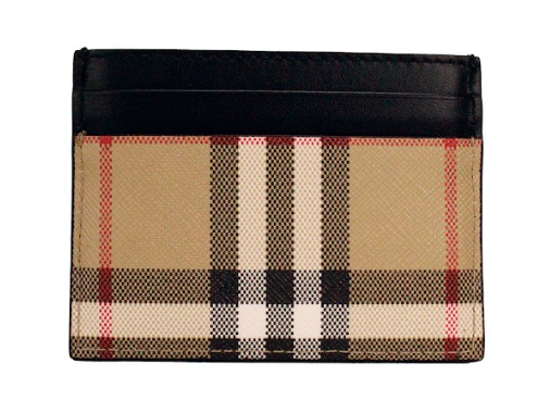 Burberry Sandon Black Canvas Check Printed Leather Slim Card Case Wallet Burberry