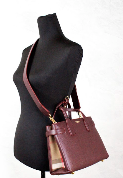Burberry Banner Small Mahogany Red Leather Tote Crossbody Bag Purse Burberry
