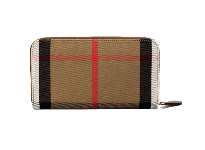 Burberry Elmore Tan Grainy Leather House Check Canvas Continental Clutch Wallet Burberry