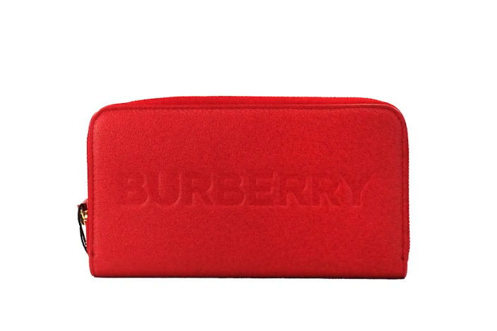 Burberry Elmore Red Embossed Logo Leather Continental Clutch Wallet Burberry