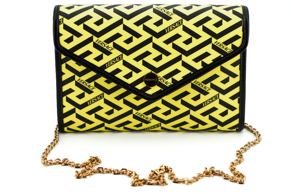 Versace Radiant Yellow Canvas-Leather Pouch Shoulder Bag Versace