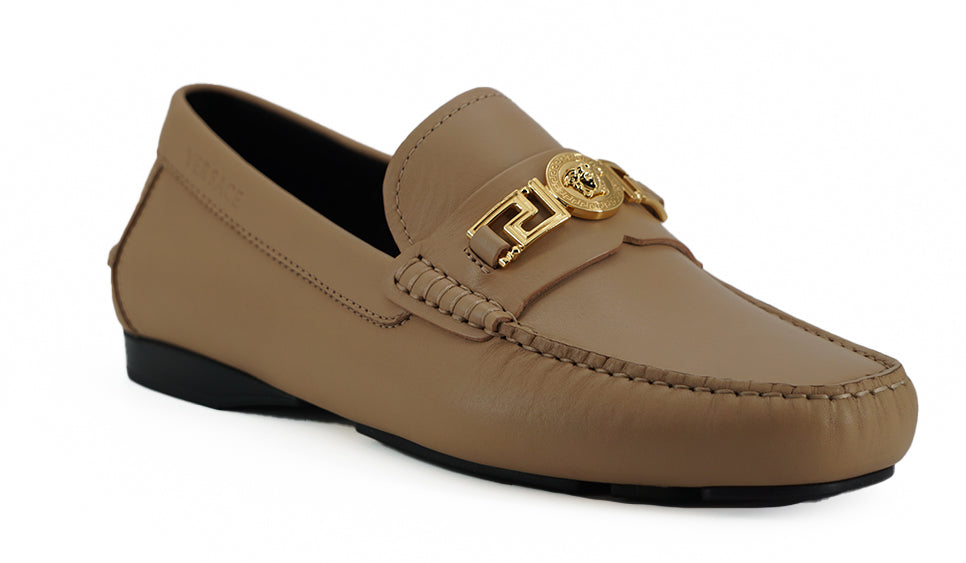 Versace Exquisite Medusa Gold-Tone Leather Loafers Versace
